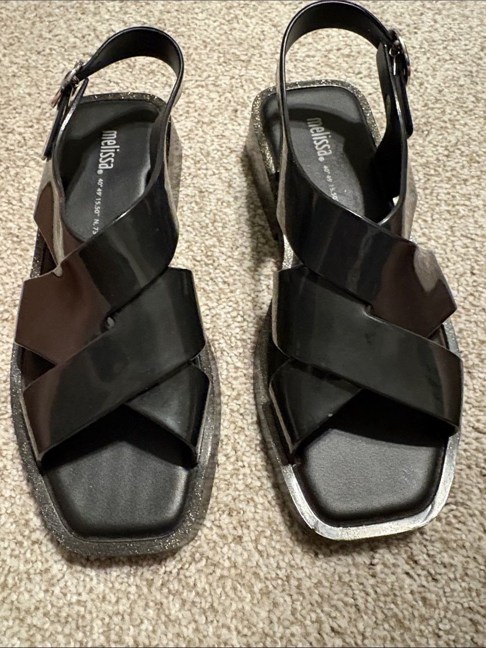 Melissa Black Patent Crisscross Slingback Sandals